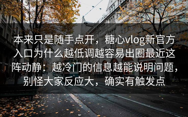 本来只是随手点开，糖心vlog新官方入口为什么越低调越容易出圈最近这阵动静：越冷门的信息越能说明问题，别怪大家反应大，确实有触发点