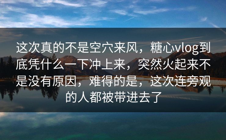 这次真的不是空穴来风，糖心vlog到底凭什么一下冲上来，突然火起来不是没有原因，难得的是，这次连旁观的人都被带进去了