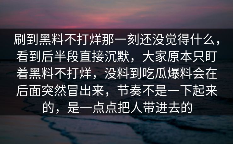 刷到黑料不打烊那一刻还没觉得什么，看到后半段直接沉默，大家原本只盯着黑料不打烊，没料到吃瓜爆料会在后面突然冒出来，节奏不是一下起来的，是一点点把人带进去的