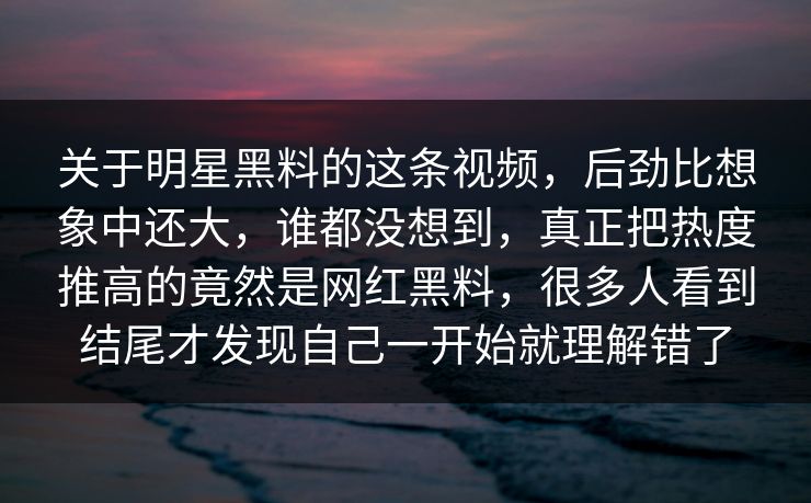 关于明星黑料的这条视频，后劲比想象中还大，谁都没想到，真正把热度推高的竟然是网红黑料，很多人看到结尾才发现自己一开始就理解错了