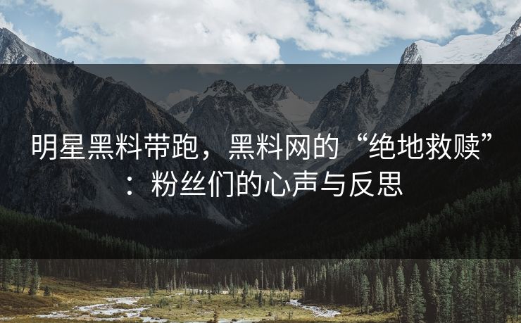 明星黑料带跑，黑料网的“绝地救赎”：粉丝们的心声与反思