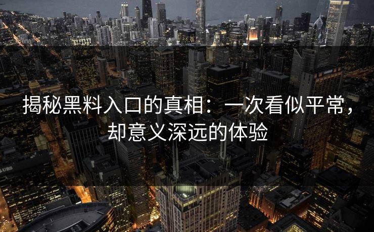 揭秘黑料入口的真相：一次看似平常，却意义深远的体验